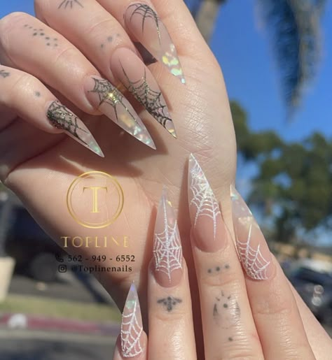 Spiderweb Nails, Cat Claw Nails, Urban Nails, Stilleto Nails Designs, Cartoon Nails, Halloween Acrylic Nails, Claw Nails, Goth Nails, Casual Nails