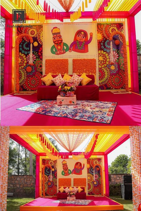 Dandiya Night Decoration, Garba Decoration Ideas, Mehendi Backdrop, Garba Decoration, Dandiya Night, Night Decoration, Haldi Decoration Ideas, Haldi Ceremony Decorations, Small Wedding Decor