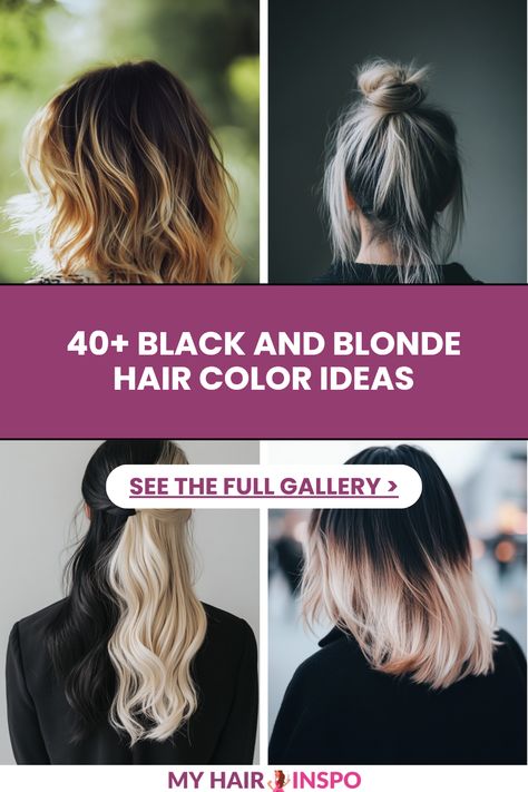 Discover 40 captivating black and blonde hair color ideas featuring 4 images showcasing various stunning hair transformations and trends. Perfect for anyone looking to boost their hairstyle! Punk Hair Color Ideas, Black And Blonde Hair Color, Punk Hair Color, Black And Blonde Hair, Bold Balayage, Deep Black Hair, Soft Highlights, Blonde Ends, Black Wavy Hair