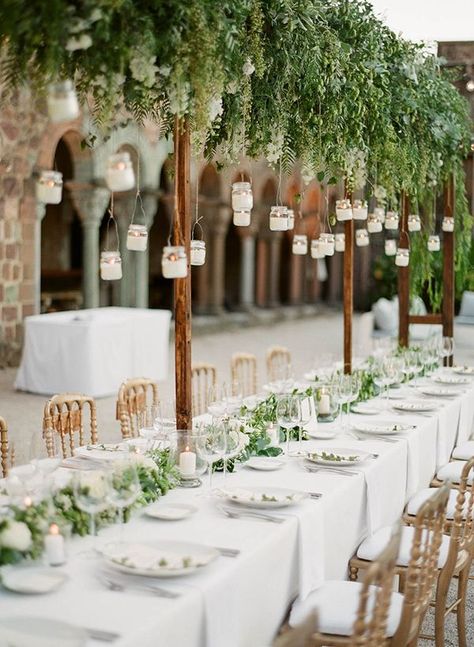 Garland Wedding Decor, Rustic Wedding Decorations, Chateau Wedding, Garland Wedding, Long Table, Wedding Tablescapes, Garland Decor, Wedding Candles, Greenery Wedding