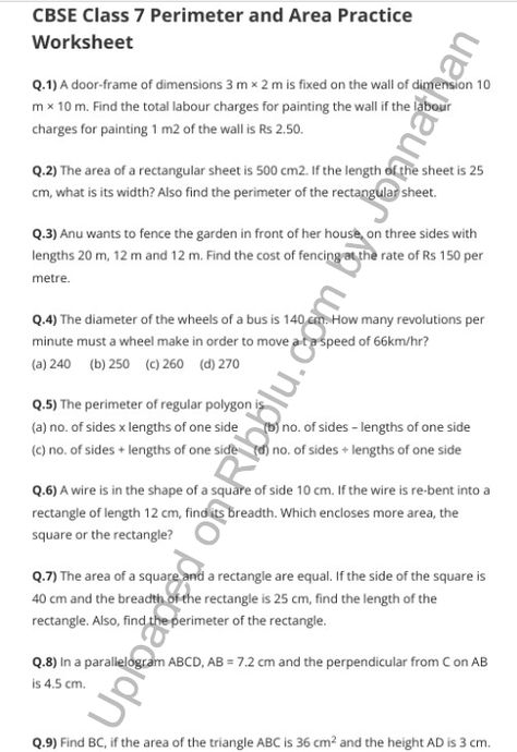 Class 7 Maths Worksheet, Maths Questions, Area And Perimeter Worksheets, Perimeter And Area, Area Worksheets, Find The Perimeter, Perimeter Worksheets, Math Olympiad, Regular Polygon