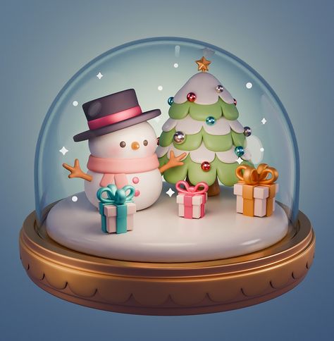 Snow Globe // 3D on Behance Cute Snowglobe Drawing, Cute Snow Globe, Christmas Snowglobe Illustration, Snowglobe Illustration, Snow Globe Illustration, Graphic Design University, Snow Globe, Snow Illustration, Calligraphy Set