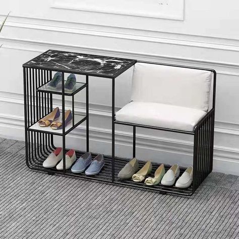 Welded Shoe Rack, Iron Wood Furniture, Iron Furniture Design Modern, Metal Shoe Rack Ideas, Metal Bedroom Decor, Iron And Wood Furniture, Master Closet Shoe, Iron Shoe Rack, Shoes Rack Ideas