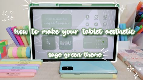 how to make your tablet aesthetic 🍃 sage green theme 🌱 #aesthetictablet #samsungtabs7fe #aestheticsamsungtab ~ full video in my YT channel // link in bio Samsung Tablet Wallpaper Aesthetic, Samsung Tablet Aesthetic, Sage Green Theme, Tablet Aesthetic, Aesthetic Sage Green, Tablet Organizer, Samsung Notes, Mint Wallpaper, Aesthetic Galaxy