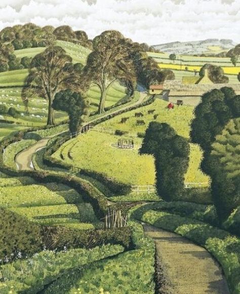 'Ancient Lane' (Yorkshire Dales) by Simon Palmer (b.1956) Watercolor. English Countryside Illustration, Countryside Background Illustration, Countryside Illustration, Simon Palmer, Watercolour English Countryside, Rural England, Selling Your Home, Yorkshire Dales, 수채화 그림