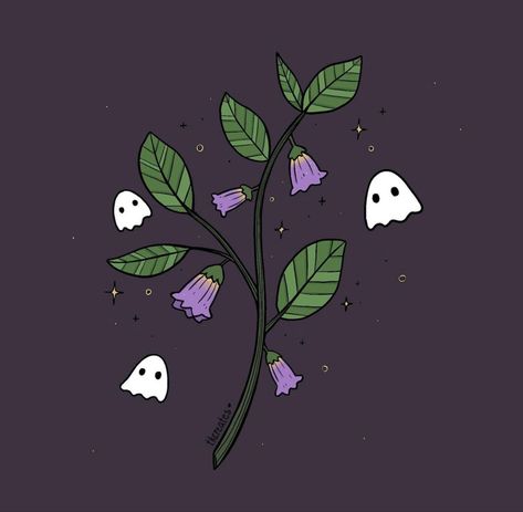 Spooky Plants Drawing, Spooky Spring Aesthetic, Halloween Flower Drawing, Spooky Season Art, Spring Ghost, Widget Halloween, Spooky Paintings, Ghost Flowers, Plant Cartoon