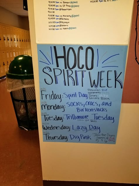 Just for ideas for spirit week. For spirit day just do your high school colors Trendy Spirit Week Ideas, Spirt Days Ideas For School, Hoco Spirit Week Themes, Homecoming Week Themes Days High School, Album Cover Day Spirit Week, Spirit Day Dress Up Ideas, Middle School Student Council Activities, School Dress Up Day Ideas Spirit Weeks, Alphabet Day Spirit Week