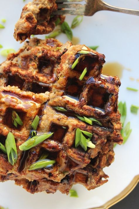 Chicken Apple Waffles | The Unskilled Cavewoman Aip Ground Chicken, Ground Chicken Waffles, Aip Waffles, Apple Waffles, Aip Breakfast, Savory Waffles, Autoimmune Paleo Recipes, Sliced Pears, Apple Sauce Recipes