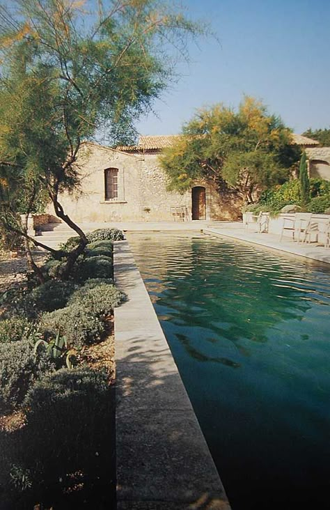 de beaux souvenirs dans le Luberon qui ressurgissent! Modern Mediterranean Backyard, Mediterranean Backyard, Stone Walls, Swimming Pool Designs, Backyard Makeover, Garden Pool, Interior Garden, Outdoor Swimming, Cool Pools