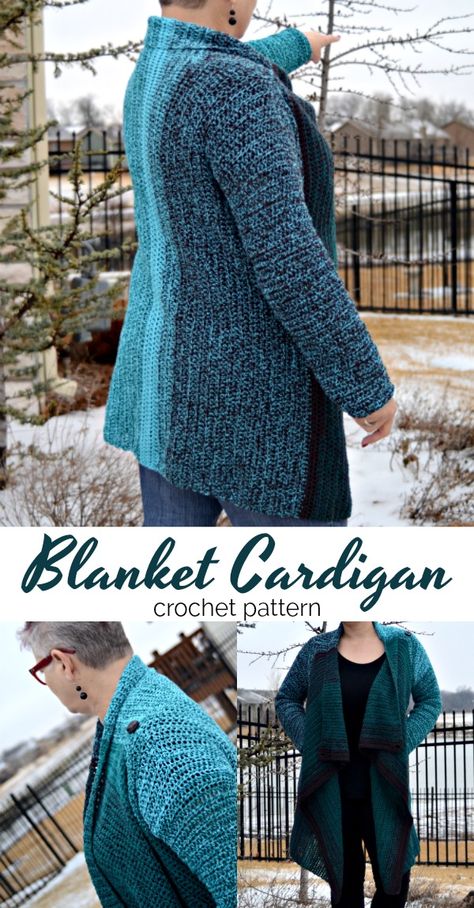 This vertical row Blanket Cardigan is simply perfection!   #Crochet #crochetpattern #blanketcardigan Diy Tricot, Blanket Cardigan, Crochet Bodycon Dresses, Crochet Cardigan Sweater, Black Crochet Dress, Crochet For Beginners Blanket, Crochet Coat, Crochet Jacket, Cardigans