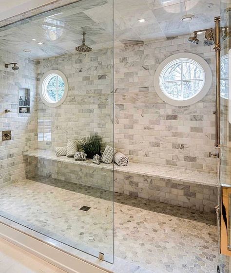 Giant walk in shower. This is AWESOME!! And actually bigger than my current shower, which our huge shower is my favorite thing about my current house! 😂 웃긴 사진, Dream Bathrooms, Bath Room, Dream Bathroom, House Bathroom, Bathroom Remodel Master, Bath Remodel, Boho Home, Dream Rooms