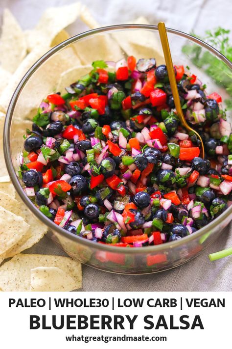 Blueberry Salsa, Healthy Summer Recipes, Low Carb Vegan, Recipe 30, Fruit Salads, Salsa Recipe, Dip Recipe, Whole 30 Recipes, Fruit Recipes