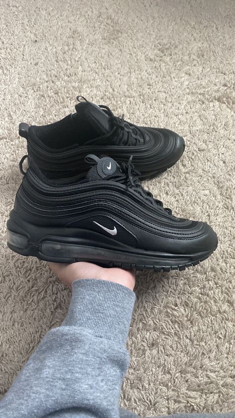 In great condition, barely worn. 100% authentic. Black Low-top Nike Air Max, Black 97s, Airmax 97 Black, Black Nike Air Max For Streetwear, Nike Airmax Plus, Nike 97, Black Air Max 97, Nike Air Max 97 Black, Vapor Max