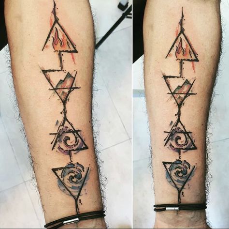 Air Element Tattoo Ideas, Four Elements Tattoo Symbols, 4 Elements Tattoo Minimalist, 4 Elements Tattoo, Triangles Tattoo, Four Elements Tattoo, Natur Tattoo Arm, Element Tattoo, Totem Tattoo