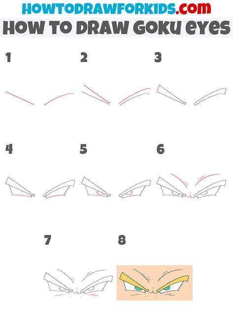 how to draw goku eyes step by step Goku Eyes Drawing, Goku Drawing Easy Step By Step, How To Draw Goku Step By Step, Dragon Ball Eyes, Goku Eyes, Dog Drawing For Kids, How To Draw Goku, Draw Goku, Goku Face