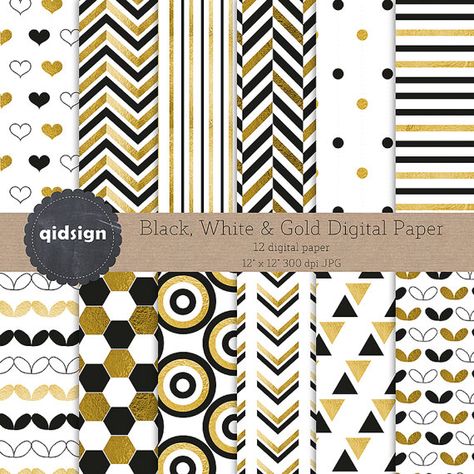 Digital Paper Freebie, Paper Photography, Gold Digital Paper, Digital Paper Free, Digital Labels, Doodle Frames, Printed Stickers, Geometric Design Art, Black White And Gold