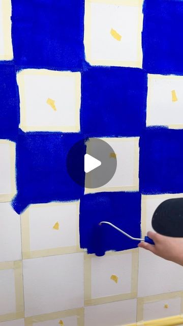 mr harry white on Instagram: "this is my favourite DIY ive ever done (and the hardest) wanted to do this checkerboard wall for the longest time! 💙💙   i used the electric blue from @yes.colours    #asmr #asmrsounds #DIY #diyproject #checkerboard #checkerboardwall #painting #checkered #electricblue #maximalism" Checker Painted Wall, How To Paint Checkers, Painting Squares On Walls, Checker Accent Wall, How To Paint Checkerboard Pattern Wall, How To Paint Checkered Pattern, Fun Wall Paint Ideas, Checkered Wall Mural, How To Paint A Checkered Wall