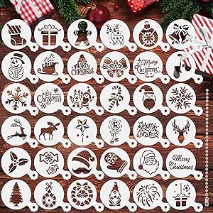 JULBEAR 36 Pieces Reusable Christmas Cookie Cake Stencils Templates Mold Tools Cookies Baking Painting Dessert Coffee Xmas Decoration Butter Ball Cookies Recipe, Bread Decoration, Christmas Party Diy, Christmas Cookie Cake, Cake Stencils, Baking Painting, Cookies Baking, Cake Stencil, Best Christmas Cookies