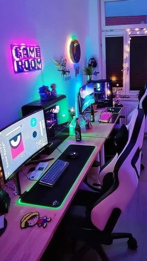 Build the Ultimate Couples Gaming Room Tips for your Couples Gaming Setup Couple Gaming Room Setup, Games Room Inspiration, Pc Gaming Desk, Game Setup, Gaming Desk Setup, Best Gaming Setup, Computer Gaming Room, Gamer Setup, Computer Set