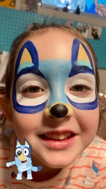 Vibrant Expressions Face Painting on Instagram: "Testing out a new Bluey design for a special birthday next weekend! 🩵💙  #facepaint #facepainting #bluey #blueyfanart #blueyfacepaint #facepaintersofinstagram" Face Painting Cute Simple, Bluey Face Painting Kids, Bluey Makeup Looks, Children’s Face Paint, Bingo Face Paint, Bluey Face Painting Ideas For Kids, Bluey Facepainting, Quick Face Painting Ideas For Kids, Easy Face Painting Ideas For Kids