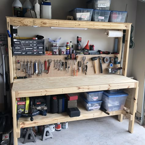 Basement Work Bench, Simple Work Bench Ideas, Work Bench With Tool Box, Compact Tool Storage, Homemade Work Bench, Outdoor Workbench Ideas, Workbench Shelving Ideas, Small Work Bench Ideas, Under Workbench Storage Ideas