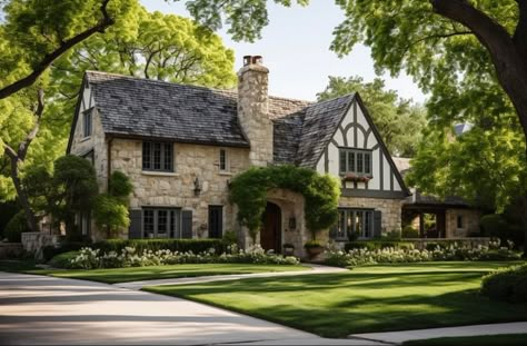 British Houses Aesthetic, English Revival Homes, Old English Cottage Exterior, English Cottage Homes, Tudor Revival House Exterior, English Countryside House, English House Exterior, English Cottage Exterior, Tudor Exterior