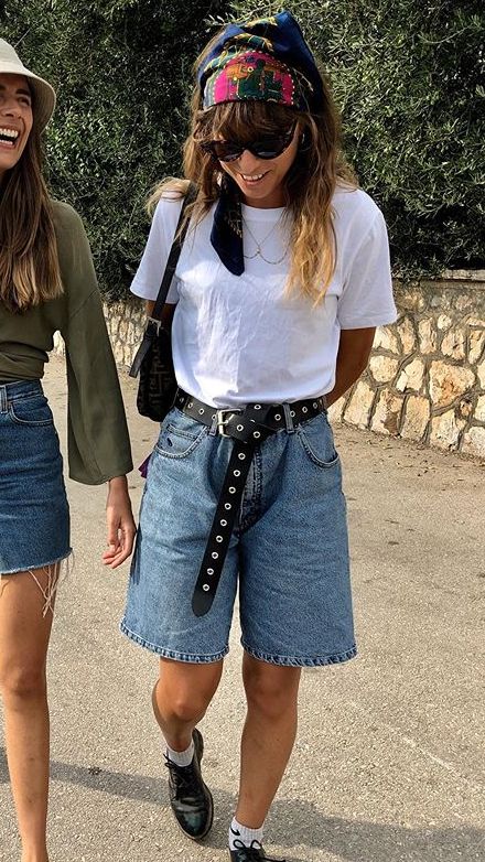 Big Jorts Outfit Women’s, Loafers Outfit Summer, Styling Scarves, Shoes With Shorts, Loafer Outfits, Styling Shorts, Bohemian Outfit, Festival Fits, Loafers Outfit