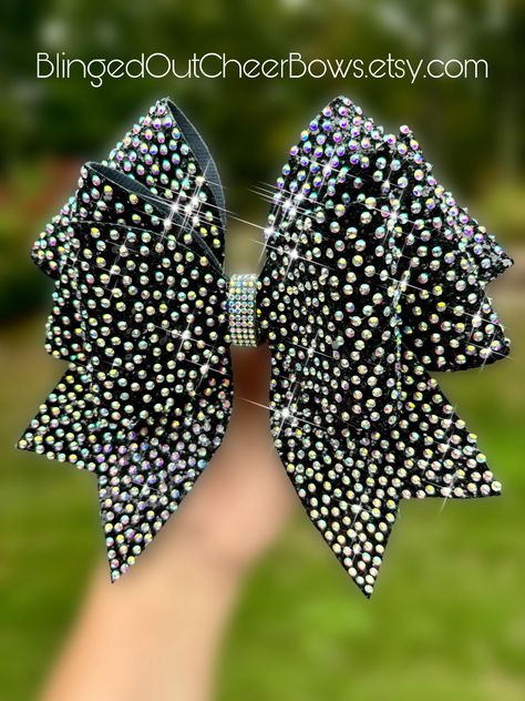 Bling Cheer Bows, Cheer Bows, Glitter Fabric, Black Rhinestone, Hair Accessories, Glitter, 10 Things, Fabric, Color