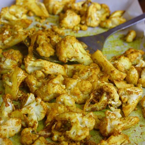 Cauliflower Recipes Indian, Indian Spiced Cauliflower, Indian Cauliflower Recipes, Indian Cauliflower, Roasted Cauliflower Recipe, Potato Spinach, Indian Masala, The Food Charlatan, Roasted Cauliflower Recipes