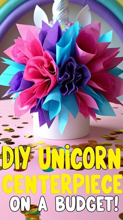 Planning a unicorn party? 🦄✨ This DIY unicorn centerpiece is the perfect way to add a magical touch without spending a fortune! Made with simple, budget-friendly materials, this stunning decoration will make your party table stand out. Whether it's for a birthday, baby shower, or special event, this craft is easy, fun, and totally enchanting! Click to see the step-by-step guide! 🎨💖 #UnicornParty #DIYDecor #PartyPlanning #BudgetFriendly #CraftIdeas #MagicalMoments #UnicornTheme Unicorn Centerpiece, Paper Flower Centerpieces, Unicorn Party Ideas, Diy Unicorn, Table Stand, Unicorn Theme, Simple Budget, A Unicorn, Unicorn Party