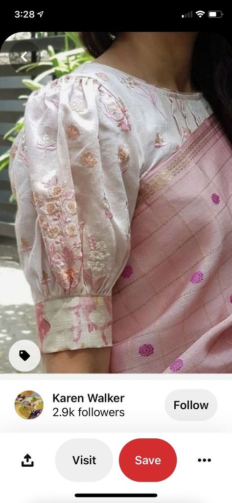 Puff Sleeve Blouse Indian Saree, Puff Sleeves Blouse Designs, Puff Sleeve Blouse Indian, Ladies Frock Design, Sleeves Blouse Designs, Blouse Sleeve Designs, Ikat Blouse Designs, Saree Blouse Ideas, Blouses Saree