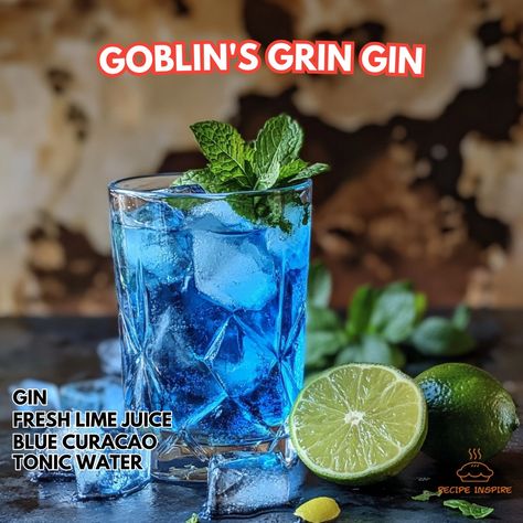 👹🍸 Unveil the Goblin's Grin Gin! This mischievous cocktail is perfect for bringing a playful spirit to your Halloween bash! #GoblinsGrinGin Goblin's Grin Gin Ingredients: Gin (2 oz) Fresh lime juice (¾ oz) Blue Curacao (½ oz) Tonic water (to top) Ice cubes (for serving) Fresh mint (for garnish) Instructions: In a shaker, combine gin, lime juice, and blue Curacao with ice. Shake well and strain into a glass filled with ice. Top with tonic water and stir gently. Garnish with fresh mint. 👹🍸 ... Tonic Water Recipe, Gin Ingredients, Halloween Bash, Blue Curacao, Tonic Water, Fresh Lime, Ice Cubes, Fresh Mint, Fresh Lime Juice