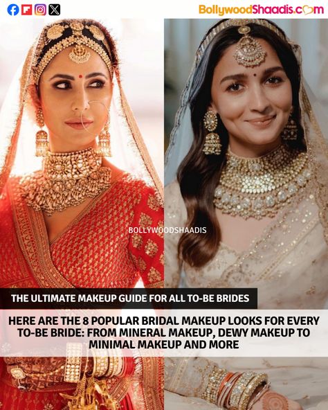 The wedding day has all eyes set on the bride only, so the bride needs to look her very best. Here are some of the most popular makeup styles for brides to try on! Minimalist Bridal Makeup Indian, Indian Bridal Makeup Natural Brides, Types Of Bridal Makeup, Indian Wedding Makeup Bridal Looks, Dusky Skin Makeup Indian Bride, Bridal Makeup Indian, Minimal Bridal Makeup, Bride Makeup Brown Eyes, Timeless Makeup