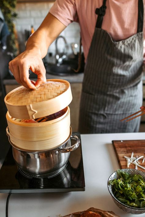 How To Use A Bamboo Steamer | Better Homes and Gardens How To Use A Bamboo Steamer Basket, Bamboo Steamer How To Use, How To Use A Bamboo Steamer, Bamboo Steamer Recipes, Steamed Food, Home Utensils, Ceramic Cooktop, Steamer Pot, Korean Kitchen