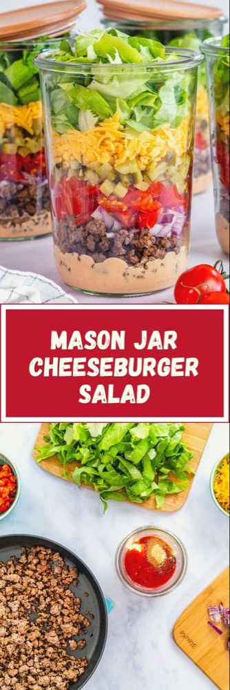 Cheeseburger Salad, Mason Jar Lunch, Jar Salad, Mason Jar Salad Recipes, Sauce Hollandaise, Mason Jar Salad, Mason Jar Meals, Clean Food Crush, Salad In A Jar