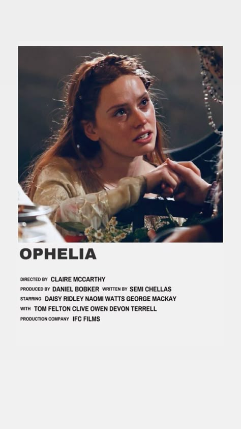 #movieposter #hamlet #shakespeare #film #movie #daisyridley Ophelia Movie Poster, Ophelia Movie Aesthetic, Ophelia And Hamlet, Ophelia Movie, Shakespeare Movies, Hamlet And Ophelia, Hamlet Shakespeare, Arte Pulp, George Mackay