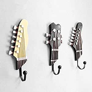 OFKPO 3 Pcs Wall Mounted Coat Hat Towel Hooks Hanger Guitar Shaped Vintage Decorative Clothes Hooks Resin Clothes, Guitar Hook, Musical Gift, Hat Hanger, Deco Originale, Hook Wall, Hanger Hooks, Music Room, Metal Hooks