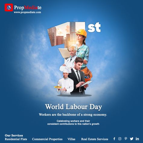 Worlds Labour Day Workers are the backbone of a strong economy. celebrating workers and their consistent contributions to this nation's growth #worldlabourday #happylabourday #labourday #mayday #workersday #internationalworkersday #labourrights #celebratelabour #workersempowerment #realestate #propmediate Workers Day Flyer Design, International Labour Day Creative Ads, Workers Day Creative Ads, National Day Poster Design, Labour Day Creative Ads, Labour Day Creative, 1 May Labour Day, World Labour Day, Labour Day Poster