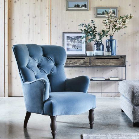 Colour Trend: Blue and White Interiors Velvet Chairs Living Room, Barker And Stonehouse, Living Room On A Budget, Chairs For Sale, Living Room Sets, Living Room Chairs, Sofa Design, Living Room Sofa, Living Room Designs