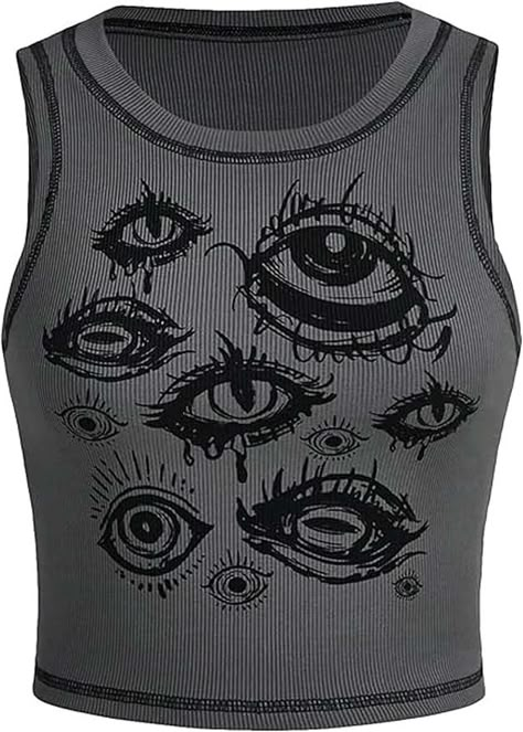 Sweatshirts Vintage, Tops Outfit, Y2k Crop Top, Tops For Women Casual, Sleeveless Tops Summer, Outfit 2023, Eye Print, Y2k Goth, Women Sweatshirts