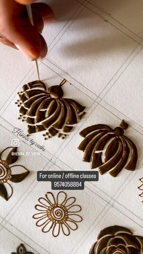 How To Draw Mehndi, Mehndi On Paper, How To Make Lotus In Mehndi, How To Draw Lotus In Mehendi, Mehndi Lotus Design, How To Learn Mehandi Designs, Basic Mehndi Shapes For Beginners, Front Hand Floral Mehndi Designs, Mehndi Designs Practice