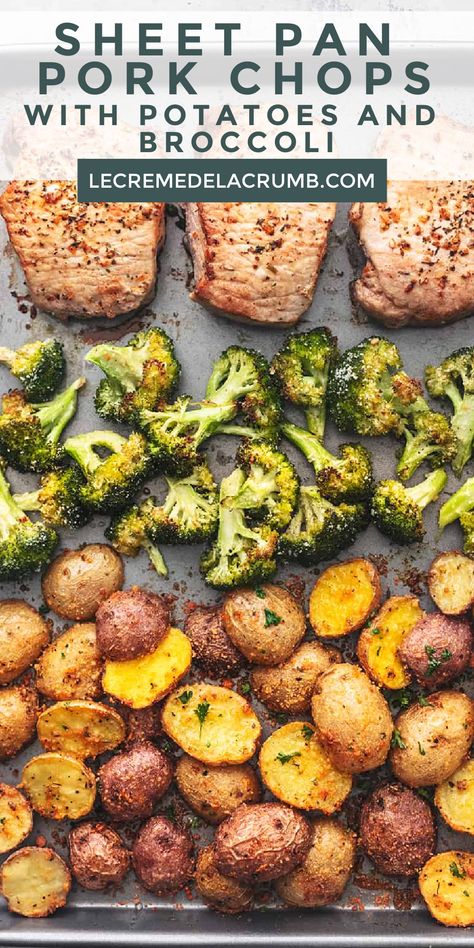 Pork Chops With Potatoes, Sheet Pan Pork Chops, Sheet Pan Pork, Meal Prep Dinner, Potatoes And Broccoli, Pan Pork Chops, Broccoli And Potatoes, Healthy Pork, Easy Sheet Pan Dinners