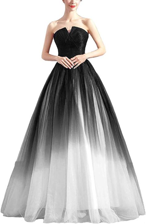 White And Black Ombre Wedding Dress, White And Black Ombré Wedding Dress, White And Black Ombre Dress, Black And White Ombre Wedding Dress, Ombré Prom Dress, Prom Dresses Black And White, Black And White Dresses Formal, Black And White Ombre Dress, White To Black Ombre Wedding Dress