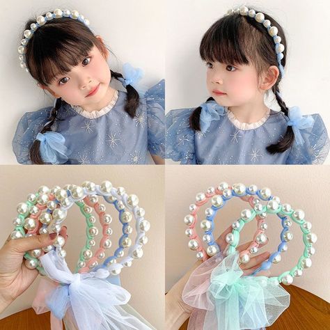 Smarter Shopping, Better Living! Aliexpress.com Bow Tie Hair, Ribbon Headbands, Cute Headbands, Cute Princess, Art Simple, Ribbon Hair, Hair Hoops, Pearl Headband, Kids Hair Accessories