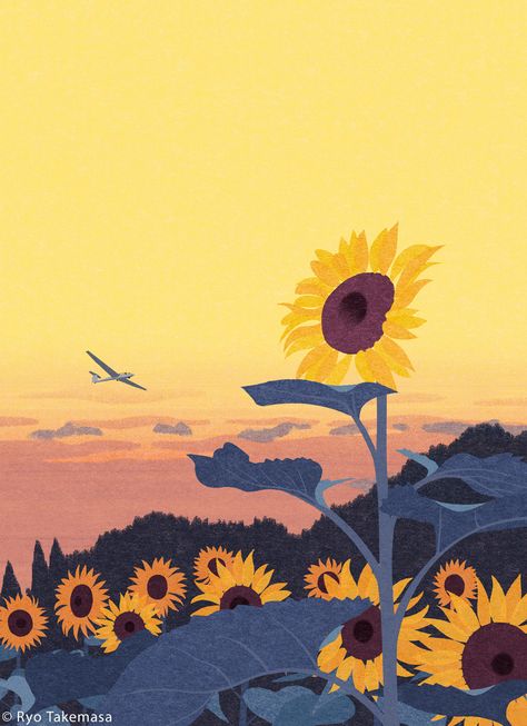 Ryo Takemasa, Cover Illustration, Sunflower Wallpaper, Fruit Illustration, Sunflower Art, Book Art Diy, Love Illustration, Landscape Illustration, Nature Illustration