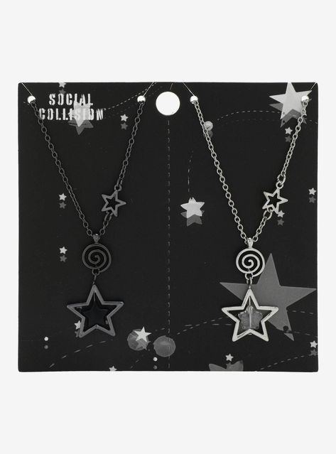 Social Collision Star Swirl Best Friend Necklace Set Black Star Jewelry, Matching Jewelry For Best Friends, Star Swirl, Best Friend Matching, Matching Stuff, Aesthetic Artsy, Flower Rainbow, Best Friend Necklace, Best Friend Necklaces