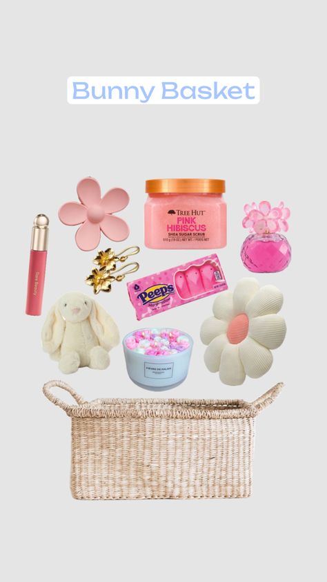 #bunnybasket ￼#easter #easterbasket Bunny Basket Ideas For Teens, Easter Basket For Friends, Friend Easter Basket Ideas, Bunny Basket Ideas, Spring Basket Ideas, Preppy Easter Basket, Friend Easter Basket, Preppy Basket, Presents For Bff