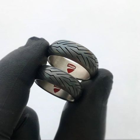 Hand made titanium tire ring by @race.rings  Beautiful gift for all bikers so take a look in our... Tire Tread Ring, Ducati Logo, Weding Rings, Tire Ring, Tire Rings, Rings Beautiful, Tire Tread, Handmade Rings, Titanium Rings