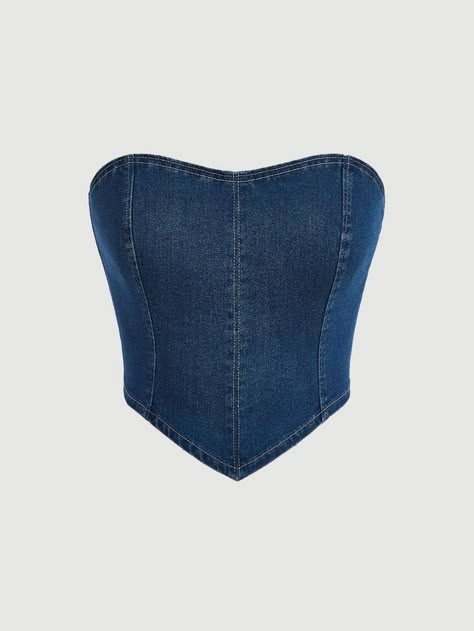 Denim Tube Top, Denim Corset Top, Corset Fashion, Diy Vetement, Denim Corset, Denim Diy, Mode Inspiration, Teen Fashion Outfits, Upcycle Clothes