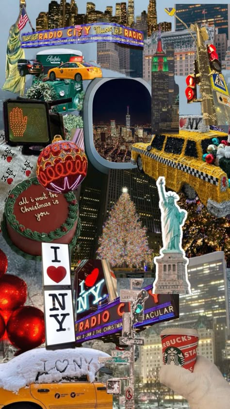 christmas in new york collage wallpaper Christmas In New York Wallpaper Iphone, New York Aesthetic December, New York Collage Wallpaper, Collage Christmas Wallpaper, New Years Collage, Christmas New York Aesthetic, Christmas In New York Wallpaper, Christmas Wallpaper New York, New York Aesthetic Christmas